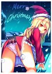  ass blonde_hair christmas hat highres long_hair original panties red_eyes santa_hat solo underwear yan_(nicknikg) 