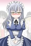  2boys ahoge alternate_costume blush breasts cosplay dress enmaided genderswap genderswap_(ftm) genderswap_(mtf) glasses hakurei_reimu hat kirisame_marisa long_hair maid maid_headdress medium_breasts morichika_rinnosuke multiple_boys short_hair touhou tsukimi_(ryouiki_ridatsu) yellow_eyes 