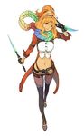 atelier_(series) atelier_shallie black_legwear coat dagger dual_wielding full_body gloves half_updo hidari_(left_side) holding holding_dagger holding_weapon jurie_crotze multicolored multicolored_clothes multicolored_scarf navel official_art orange_hair pantyhose reverse_grip scarf short_hair shorts solo thighhighs weapon white_background 