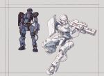  act_zaku aiming beam_rifle cable colored_lineart commentary_request concept_art energy_gun gundam gundam_msv holding holding_weapon kou_(mechalog) mecha mecha_focus mobile_suit mobile_suit_gundam monochrome no_humans one-eyed_mecha original redesign robot science_fiction shield sketch titans_(gundam) weapon zaku_ii zeon zero_gravity zeta_gundam 