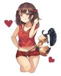  aozarigani bad_id bad_nicoseiga_id black_panties brown_hair cropped_legs gen_3_pokemon hair_bobbles hair_ornament heart long_hair mawile navel o-ring o-ring_bottom open_clothes open_shorts original panties pokemon pokemon_(creature) red_eyes short_shorts shorts smile solo thigh_gap underwear unzipped white_background 