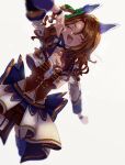  1girl artist_name bodice brown_hair closed_eyes commentary_request corset dutch_angle ear_covers gogohan highres jacket king_halo_(umamusume) midriff_peek ojou-sama_pose open_clothes pendant_choker purple_thighhighs red_corset solo starting_future_(umamusume) thigh_strap thighhighs umamusume white_background white_jacket 