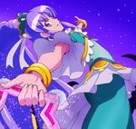  alternate_form arabian_clothes armpit_peek bracelet cure_fortune fortune_tambourine happinesscharge_precure! haruyama_kazunori hikawa_iona jewelry long_hair outstretched_arms pine_arabian ponytail precure purple_eyes purple_hair solo sparkle up_sleeve 