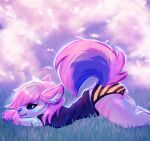  anthro bottomwear butt canid canine canis clothed clothing domestic_dog female grass hi_res husky kolae kolae_(character) looking_back lying mammal nordic_sled_dog on_front on_grass on_ground panties pantsless pattern_bottomwear pattern_clothing pattern_panties pattern_underwear plant solo spitz striped_bottomwear striped_clothing striped_panties striped_underwear stripes underwear 