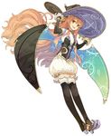  arm_warmers atelier_(series) atelier_shallie black_legwear boots brown_eyes bubble_skirt cape full_body hat hidari_(left_side) long_hair multicolored multicolored_wings official_art pink_hair print_hat skirt smile solo thigh_boots thighhighs very_long_hair white_background white_skirt wilbell_voll=erslied wings witch_hat zettai_ryouiki 