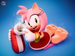  3d_(artwork) 5_toes absurd_res amy_rose anthro bodily_fluids clothing countershade_feet countershading digital_media_(artwork) dress eyelashe feet female foot_fetish foot_focus footwear fur gloves green_eyes handwear hi_res holding_clothing holding_footwear holding_object holding_shoes looking_at_viewer milkmeister3d musk musky_feet musky_shoes pink_body pink_fur red_clothing red_dress ring sega shoes shoes_removed simple_background sitting smelly_shoes solo sonic_the_hedgehog_(series) sweat sweaty_feet toes white_clothing white_gloves white_handwear 