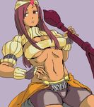  1girl bandanna breasts brown_hair dark_skin feathers final_fantasy final_fantasy_ix gloves lani long_hair lowres shakkiripon weapon 