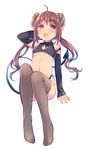  breasts brown_eyes brown_hair demon_horns demon_tail detached_sleeves horns long_hair long_legs no_shoes original sketch small_breasts solo tail thighhighs underboob usashiro_mani 