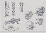  act_zaku beam_rifle cable commentary_request concept_art energy_gun grey_background greyscale gundam gundam_msv kou_(mechalog) mecha mecha_focus mobile_suit mobile_suit_gundam monochrome multiple_views no_humans original redesign robot science_fiction sketch titans_(gundam) weapon zaku_ii zeon zeta_gundam 