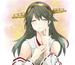  black_hair blush closed_eyes detached_sleeves hairband happy_tears haruna_(kantai_collection) japanese_clothes jewelry kantai_collection long_hair neko_nami83 nontraditional_miko ring smile solo tears wedding_band wide_sleeves 