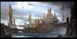  cityscape cloud dai_(1628722) no_humans original scenery science_fiction ship sky watercraft 