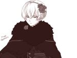  1boy alternate_costume artist_name capelet closed_mouth commentary_request expressionless fire_emblem fire_emblem_fates flower fur_capelet hair_between_eyes hair_flower hair_ornament hairband highres japanese_clothes kimono leo_(fire_emblem_fates) looking_at_viewer male_focus nknaxs simple_background solo upper_body white_background 