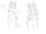  anthro anthrofied black_and_white female ghibli happy jeans looking_at_viewer monochrome my_neighbor_totoro pencils saluting smile solo spix totoro 