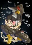 absurd_res accipitrid accipitriform anal anal_orgasm anal_penetration anklet anthro anthro_penetrated anus areola avian balls beak bird bodily_fluids bracelet cum cum_from_ass cum_in_ass cum_inside cum_on_balls cum_on_own_balls cum_on_own_penis cum_on_penis cum_on_self cum_string cum_while_penetrated demon dialogue digital_media_(artwork) duo ear_piercing ear_ring ejaculation english_text erection eyes_closed feet from_behind_position genital_fluids genitals hand_behind_head hands-free hi_res horn humanoid humanoid_on_anthro humanoid_penetrating humanoid_penetrating_anthro imp jewelry kneeling larger_anthro larger_penetrated male male/male male_penetrated male_penetrating male_penetrating_male muscular muscular_anthro muscular_male musk nipples nude open_beak open_mouth orgasm orgasm_face pecs penetration penile penile_penetration penis piercing ring_piercing saliva saliva_string sex simple_background size_difference small_top_big_bottom smaller_humanoid spread_legs spreading sweat sweatdrop text toes tush_(artist) tush_(character) vein veiny_penis