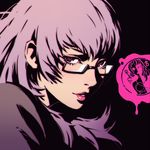  catherine_(game) flat_color glasses ilya_kuvshinov katherine_mcbride lips lipstick long_hair looking_at_viewer makeup official_style parted_lips portrait semi-rimless_eyewear smile solo under-rim_eyewear 