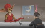 2026 5_fingers anthro armwear big_ears black_clothing black_hair black_shirt black_topwear breasts brown_body brown_fur clothed clothing colored_sketch digital_drawing_(artwork) digital_media_(artwork) duo_focus e621 elbow_gloves extreme_size_difference feet female fingers fur gloves green_eyes group hair handwear hat headgear headwear holographic_screen human inside ipoke looking_at_another male mammal markings mascot mouse mouth_closed murid murine red_clothing red_gloves red_handwear red_hat red_headwear rodent shaded shirt short_hair si'itiae sitting size_difference sketch smile smoking spots spotted_body spotted_fur standing tail text topwear tuft