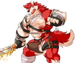  anthro balls canine clothing daikitei erection erection_under_clothes male mammal melee_weapon muscular muscular_male open_mouth precum_through_clothing pubes solo standing sword underwear vein weapon 