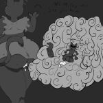 anthro balls big_balls big_butt big_penis black_and_white bodily_fluids butt cum duo eyewear felid feline female gabby_(neon_white) genital_fluids genitals glasses hawelles hi_res huge_balls huge_penis humanoid_genitalia humanoid_penis leaking_cum male male/female mammal micro mikey_(neon_white) monochrome penis size_difference sweat sweatdrop text thick_thighs