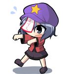  black_hair blue_eyes chibi hat jiangshi miyako_yoshika ofuda open_mouth short_hair solo tears touhou translated twumi walking 