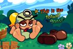 2_toes 3:2 armless armor ascot blonde_hair blush brown_clothing brown_footwear brown_shoes clothed clothed_female clothed_feral clothing detailed_background dialogue disgust embarrassed eyebrows fangs feet female female_feral fence feral foot_fetish foot_focus footwear frown goomba goombella green_clothing green_hat green_headwear hair half-closed_eyes hat headgear headlight headwear helmet hi_res hill humanoid_feet looking_at_viewer mario_bros narrowed_eyes nintendo noseless open_frown open_mouth orange_eyes outside paper_mario paper_mario:_the_thousand_year_door plantigrade ponytail red_ascot sharp_teeth shoes shoes_removed sitting smokey_the_menish snaggle_tooth soles solo talking_to_viewer tan_body tan_skin teeth thick_eyebrows toes topwear waddling_head