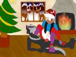  backless_gloves boots canine cervine christmas christmas_tree clothing deer dragon119 eyewear fingerless_gloves fire fire_place fox gloves goggles holidays male mammal maxamilion_the_fox scarf shirt sonicyaoihaven tree vest wolf 