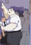 2026 absurd_res anthro arufina_w bear biped black_nose blush bodily_fluids bulge butt canid canine clothing domestic_cat duo_focus eyewear felid feline felis fur glasses group hi_res humanoid_hands kemono male male/male mammal overweight overweight_male polar_bear shirt standing sweat topwear ursine white_body white_clothing white_fur white_shirt white_topwear
