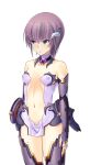 1girl bare_shoulders blue_eyes blush breasts center_opening covered_nipples cowboy_shot detached_collar elbow_gloves fingerless_gloves game_asset gloves hikami_seri large_variant_set magical_girl mahou_shoujo_lucifer_ouka navel nobushito non-web_source official_art parted_lips purple_hair purple_thighhighs revealing_clothes self-datamine short_hair simple_background small_breasts solo standing strapless tachi-e thighhighs transparent_background variant_set 