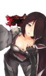  armor artist_name bad_id bad_pixiv_id bbayu breasts brown_hair cleavage fingerless_gloves fiora_laurent gloves hair_over_one_eye highres large_breasts league_of_legends leaning_forward looking_at_viewer open_mouth purple_eyes short_hair solo 