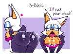 2023 anthro bat bedroom_eyes bent_over big_breasts big_butt bodily_fluids breasts butt clothed clothing dialogue digital_drawing_(artwork) digital_media_(artwork) dripping english_text eyelashes fangs female glistening glistening_breasts glistening_eyelids huge_hips mammal markings mole_(marking) mole_on_breast mole_on_cheek narrowed_eyes nocklepie presenting presenting_hindquarters presenting_mouth presenting_tongue purple_background rouge_the_bat saliva saliva_drip saliva_on_tongue seductive sega shaking_butt short_tail signature simple_background skinsuit solo sonic_the_hedgehog_(series) tail talking_to_viewer tan_body teeth text tight_clothing tongue tongue_out wide_hips wings