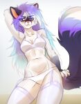 2025 anthro black_markings blue_eyes blush bra breasts cheek_tuft claws clothing colored colored_sketch digital_drawing_(artwork) digital_media_(artwork) domestic_cat facial_tuft felid feline felis female fingers glistening_eyelids hair hand_behind_head hand_on_tail hi_res legwear lgag006k043_(artist) long_hair looking_at_viewer low-angle_view mammal markings multicolored_hair navel panties shaded simple_background sketch skinny skinny_female small_breasts solo stockings tail tuft underwear white_background white_body white_bra white_clothing white_legwear white_panties white_stockings white_underwear yellow_sclera