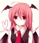  ahoge bad_id bad_pixiv_id head_wings heart koakuma long_hair moseley necktie red_eyes red_hair solo touhou 