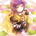  blonde_hair blush flower gradient_hair hijiri_byakuren long_hair looking_at_viewer multicolored_hair purple_hair smile solo touhou yamadori_ofuu yellow_eyes 