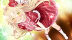  1girl ahoge blonde_hair blush bow game_asset gloves hat highres hiiragi_haru idol idol_clothes long_hair looking_at_viewer natsume_eri open_mouth red_skirt sakura_moyu shy skirt smile solo yellow_eyes 