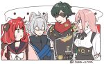  ... 2boys 2girls animal_ears black_choker black_jacket black_sailor_collar black_skirt cat_boy cat_ears choker closed_eyes collared_shirt commentary_request crossed_bangs detached_sleeves earrings fake_animal_ears glasses green_eyes grey_hair hair_between_eyes high-waist_skirt highres isuka jacket jewelry lighter_(zenless_zone_zero) long_hair long_sleeves multiple_boys multiple_girls pink_hair red_hair red_scarf sailor_collar scarf seth_lowell shirt signature simple_background skirt spiked_jacket spoken_ellipsis sunglasses sweat tsukishiro_yanagi twitter_username ukinami_yuzuha upper_body white_shirt zenless_zone_zero 