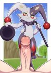 2026 absurd_res anthro balls biped black_body black_fur black_nose cane cheek_tuft clothing day detailed_background duo dupin_(pal) erection eye_markings facial_tuft female first_person_view fur genitals gi0 glans green_eyes hat headgear headwear hi_res holding_cane holding_clothing holding_hat holding_headgear holding_headwear holding_object human human_on_anthro human_pov humanoid_genitalia humanoid_penis interspecies jester leg_markings looking_at_viewer magician male male/female male_pov mammal markings mouth_closed multicolored_body multicolored_fur neck_tuft nude outside pal_(species) palworld penis pocketpair red_markings scut_tail short_tail standing tail tan_body tan_skin thigh_markings top_hat tuft two_tone_body two_tone_fur vein veiny_penis white_body white_fur yellow_eyes yellow_markings