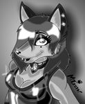  black_and_white black_lips canine collar female fox foxxi_vixen heart_pendant leather mammal michaelfox1986 monochrome piercing rubber solo 