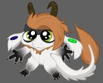 anthro beard big_ears big_eyes big_tail bovid caprine claws ear_piercing facial_hair goat gradient_body hair horn hybrid kerchief long_hair looking_at_viewer looking_up male mammal orange_hair paws piercing scalie small_body solo tail villegreen white_body