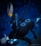 2025 3d_(artwork) anthro areola arthropod artist_name barely_visible_genitalia barely_visible_penis big_breasts big_butt biped black_body black_sclera blue_areola blue_nipples breasts butt crouching digital_media_(artwork) duo erection female female_anthro genitals glistening glistening_butt glowing glowing_eyes hi_res high_heeled_feet holding_melee_weapon holding_object holding_weapon hollow_knight:_silksong hollow_knight_(franchise) hornet_(hollow_knight) infected_(species) keeponwalkin looking_at_viewer looking_back looking_back_at_viewer male male_anthro melee_weapon meme_face nipples nude nude_anthro nude_female nude_male orange_eyes penis rear_view solo_focus team_cherry text the_knight_(hollow_knight) twerking weapon