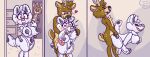 absurd_res air_valve animate_inanimate anthro anthro_on_anthro antlers belly_valve blush breasts canid chest_tuft comic deer digital_media_(artwork) duo eyelashes female freckled_face freckled_hips freckled_tail freckles genitals handles_on_hips hi_res horn implied_transformation inflatable inside living_inflatable long_eyelashes male male/female mammal markings memopemo mirror motion_lines new_world_deer nozzle_on_belly pool_toy reindeer seam_(sewing) sex side_view smile spot_freckles spots spotted_face spotted_hips spotted_markings spotted_tail standing surprised tail tail_markings tuft valve_nipple vulva white_body
