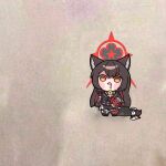  1girl animal_ear_fluff animal_ears beseunaj-jamjaneun_gemdol-i black_hair black_kimono blue_archive chibi chibi_only colored_inner_hair commentary_request floral_print_sleeves fox_ears fox_girl fox_tail halo highres japanese_clothes kimono korean_commentary long_hair looking_at_viewer multicolored_hair red_hair red_halo saliva solo tail triangle_mouth wakamo_(blue_archive) yellow_eyes 