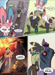 2026 absurd_res alexandra_(odeko-yma) anthro black_body blue_eyes bodily_fluids claw_marks climbing climbing_wall_(structure) clothing comic dialogue digital_media_(artwork) eeveelution english_text exercise generation_2_pokemon generation_6_pokemon generation_9_pokemon group harmony_scarf hi_res lucky_(odeko-yma) male mega_delphox mega_evolution nintendo odeko-yma pix_(odeko-yma) pokemon pokemon_(species) pokemon_mystery_dungeon push-up red_eyes signature sleeping sound_effects speech_bubble spike_chunsoft sweat sweatdrop sylveon tan_clothing text umbreon uniform vowelless vowelless_sound_effect yellow_sclera zzz