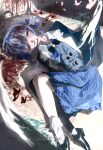  1girl absurdres asymmetrical_legwear black_bow black_bowtie black_capelet black_thighhighs blood blood_from_mouth blood_on_ground blue_hair blue_necktie blue_skirt bow bowtie braid braided_hair_rings bug butterfly capelet collared_shirt commentary_request corpse death empty_eyes footwear_ribbon frilled_skirt frilled_socks frills grey_vest guro hair_rings headshot highres layered_skirt long_sleeves mahou_shoujo_no_majo_saiban necktie nosebleed plaid_clothes plaid_skirt red_butterfly ribbon shirt short_hair single_thighhigh skirt socks solo sugararu tachibana_sherry thighhighs vest white_ribbon white_shirt white_socks 