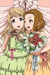  bad_id bad_pixiv_id blonde_hair blue_eyes bouquet brown_eyes brown_hair cake dress eyebrows flower food highres k-on! kanau kotobuki_tsumugi long_hair multiple_girls one_eye_closed tainaka_ritsu 