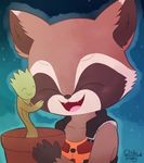  ambiguous_gender blush chibi chibitracy cuddling cute groot guardians_of_the_galaxy male rocket_raccoon 