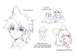  2boys 2girls antenna_hair banana blush bow collared_shirt commentary_request double-parted_bangs food fruit g_hana greyscale hair_between_eyes hair_bow hair_down hair_ornament hairband hairclip highres kagamine_len kagamine_rin korean_commentary korean_text long_hair looking_at_viewer medium_hair monochrome multiple_boys multiple_girls one_eye_closed parallel_hairclips parted_bangs shirt sidelocks sketch smile translation_request twintails very_long_hair vocaloid 