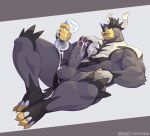 3_toes 5_fingers abs anthro balls bear big_muscles big_penis black_body black_clothing bodily_fluids bottomwear bottomwear_aside claws clothed clothing clothing_aside cum cum_in_sex_toy cum_on_balls cum_on_body cum_on_clothing cum_on_face cum_on_own_face cum_on_penis cum_on_self cum_string erection eyes_closed feet fingers generation_8_pokemon genital_fluids genitals hand_on_penis hi_res holding_object holding_penetrable_sex_toy holding_sex_toy huge_muscles leaking leaking_cum legendary_pokemon loincloth loincloth_aside loincloth_only lying male mammal masturbation mostly_nude motion_lines muscular muscular_anthro muscular_male nintendo nipples on_back pecs penetrable_sex_toy penetration penile penile_masturbation penis pokemon pokemon_(species) sex_toy single_strike_style_urshifu solo spikes spikes_(anatomy) thick_thighs toe_claws toes tongue tongue_out topless toying_self urshifu vein veiny_penis voviat white_body white_clothing yellow_body