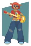 2025 2_horns anthro baggy_jeans belt blue_bottomwear blue_clothing blue_eyeshadow blue_footwear blue_jeans blue_pants blue_shoes bottomwear bovid caprine clock clothed clothed_anthro clothed_female clothing crop_top denim denim_bottomwear denim_clothing digital_drawing_(artwork) digital_media_(artwork) dumbwitchyy electric_guitar eyeshadow female female_anthro fingers footwear front_view full-length_portrait geometric_background green_wristwatch guitar hair head_horn hi_res holding_guitar holding_musical_instrument holding_object horn jeans lammy_lamb makeup mammal midriff musical_instrument orange_body orange_ears oversized_bottomwear oversized_clothing oversized_pants pants parappa_the_rapper plucked_string_instrument portrait red_clothing red_crop_top red_hair red_shirt red_topwear sheep shirt shoes short_hair simple_background solo sony_corporation sony_interactive_entertainment string_instrument topwear torn_bottomwear torn_clothing torn_jeans torn_pants um_jammer_lammy watch whammy_bar white_background white_sclera wristwatch yellow_guitar