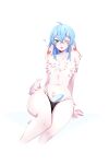 2_horns anthro arm_support bangs blep blue_hair blue_penis blus bovid caprine clothed clothing collarbone colored digital_drawing_(artwork) digital_media_(artwork) erection eroskyi eyelashes femboy fingers foreskin front_view fur genitals goat hair hair_between_eyes heart_(marking) heart_symbol hi_res horn humanoid_genitalia humanoid_penis long_hair male mammal markings navel one_eye_closed penis pink_tongue shaded sitting small_waist solo tail thong thong_only tongue tongue_out topless underwear underwear_only white_body white_fur
