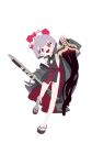  1girl absurdres bandaged_arm bandaged_foot bandaged_hand bandaged_leg bandages bell black_nails blue_archive commentary_request flat_chest gauze gauze_on_cheek gauze_on_face grey_hair grey_sleeves halo highres japanese_clothes jingle_bell korean_commentary long_hair looking_at_viewer obi open_mouth red_eyes red_halo sancherry sash shuro_(blue_archive) sideless_dress sideless_kimono sideless_outfit simple_background smile solo very_long_hair white_background 