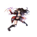  1girl amy_(another_eden) another_eden another_eden_art_team arm_guards bandaged_leg bandages belt black_boots black_shorts boots breasts brown_hair clenched_hands clenched_teeth collarbone fighting_stance full_body gloves hair_between_eyes hand_up highres jacket jewelry knee_guards large_breasts large_variant_set long_hair motion_lines navel necklace official_art one_side_up open_clothes open_jacket red_gloves red_jacket shorts simple_background solo standing strapless tachi-e teeth third-party_source transparent_background tube_top v-shaped_eyebrows variant_set yellow_eyes 